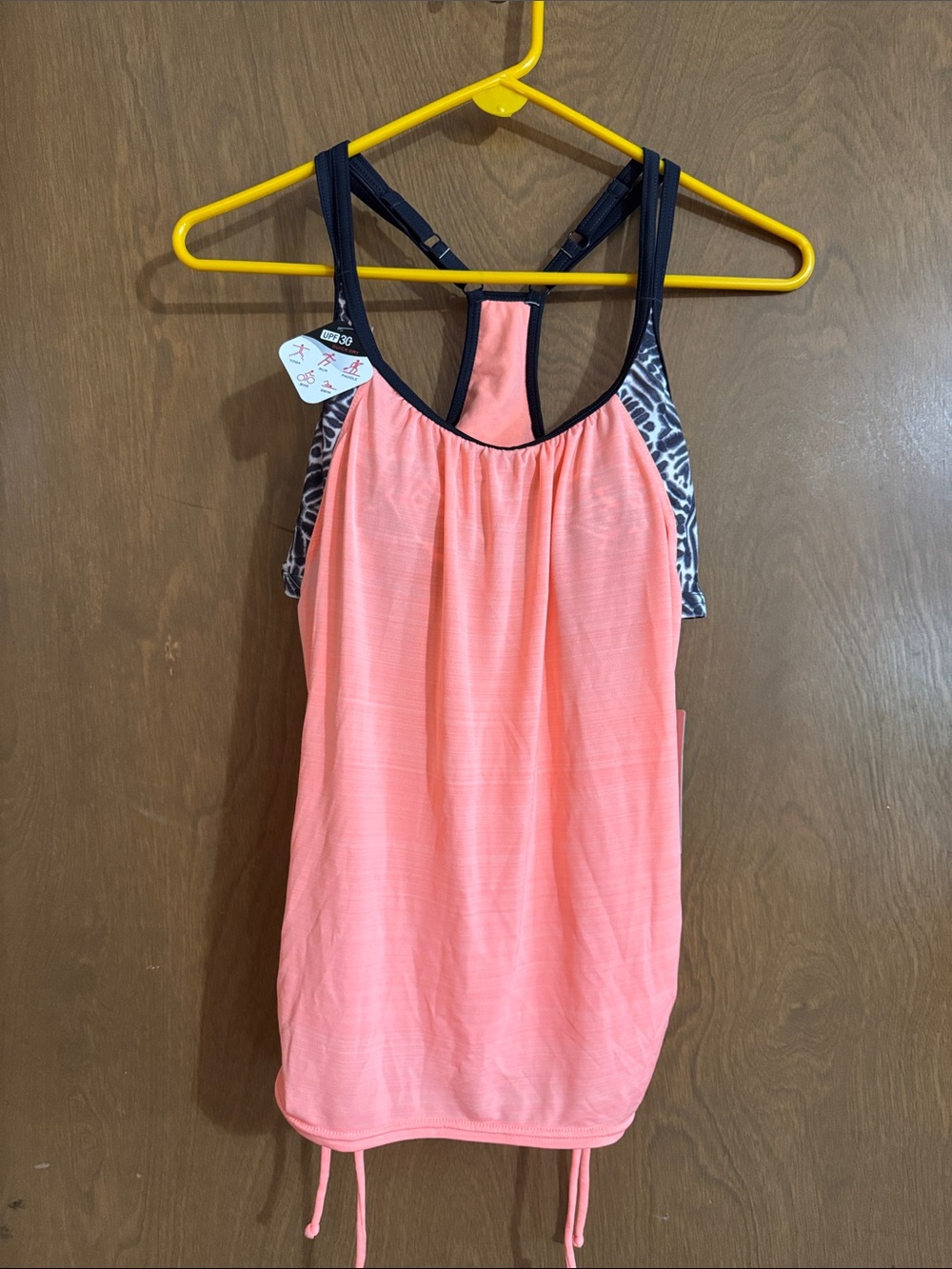 ZeroXposur Coral Tankini Top with Gray Straps and Gray Print Sides